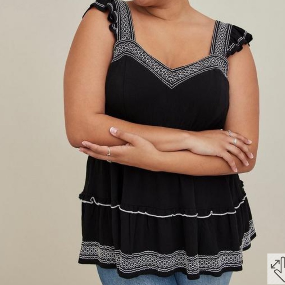 Babydoll Crinkle Gauze Embroidered Tiered Top
